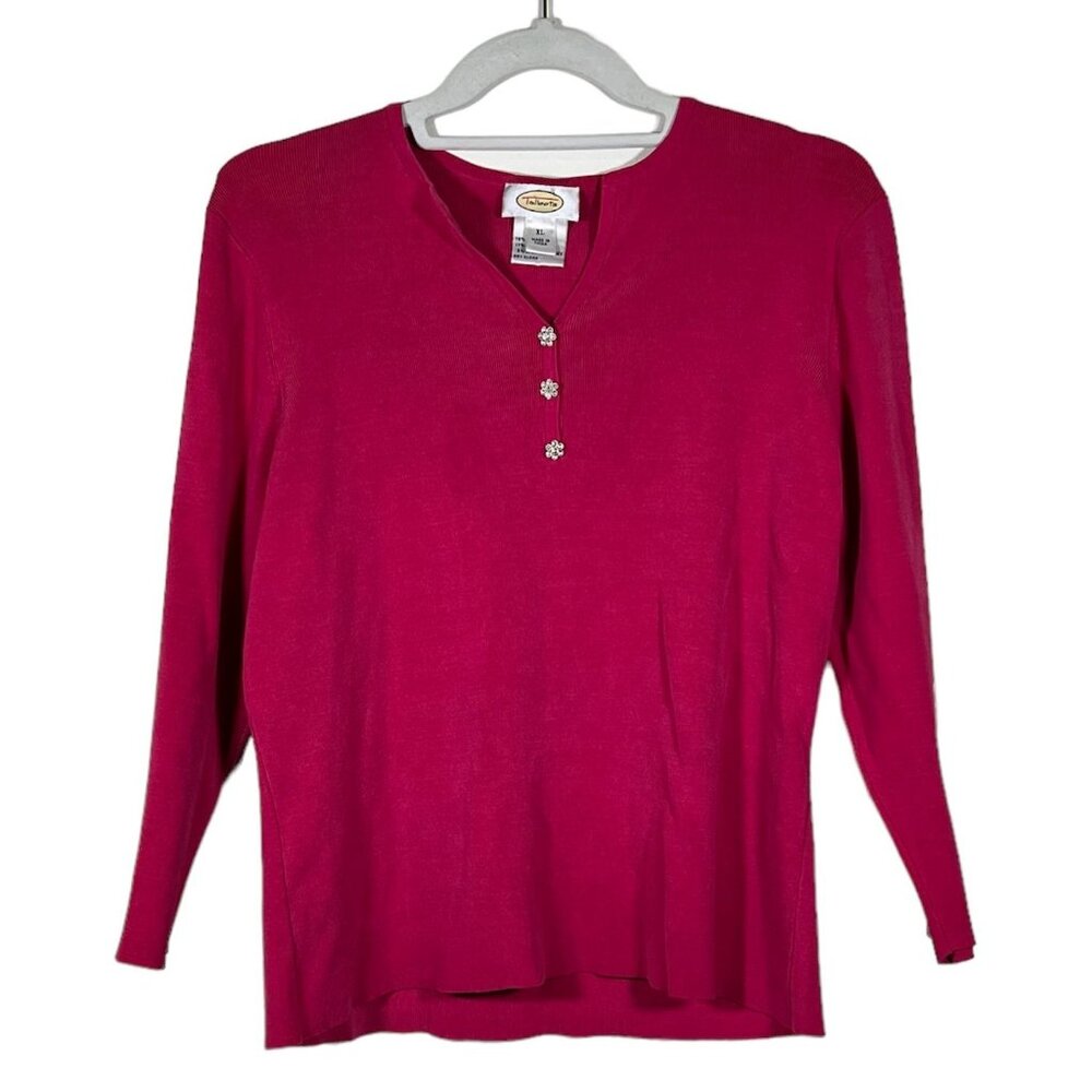 Talbots - Women's Size XL - Pink Sweater - V-neck 3/4 Sleeve Silk Blend